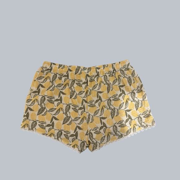 Women’s Lemon Organic Cotton Pajama Set Loungewear Textured Gauze Ruffle Size L - Picture 3 of 13